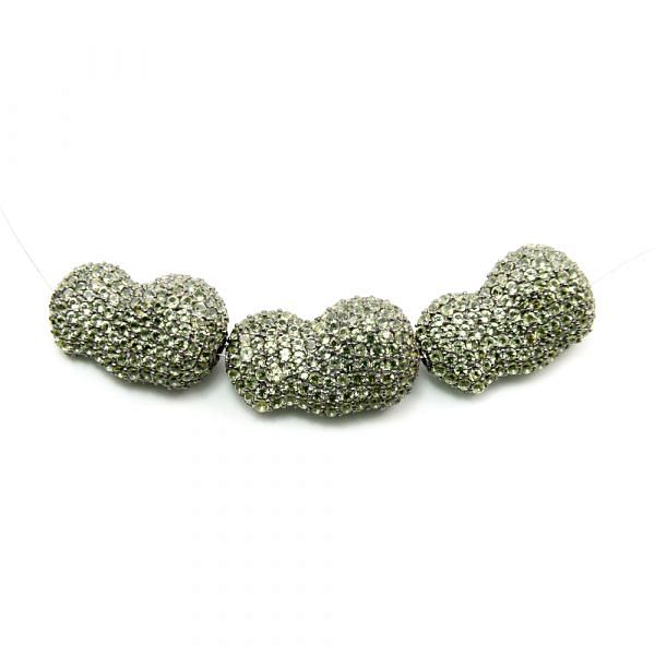 925 Sterling Silver Pave Diamond Bead with Peridot Stone, Baroque Shape-29.00x18.00mm, Black Rhodium Plating. Sold By 1 Pcs, F-1977