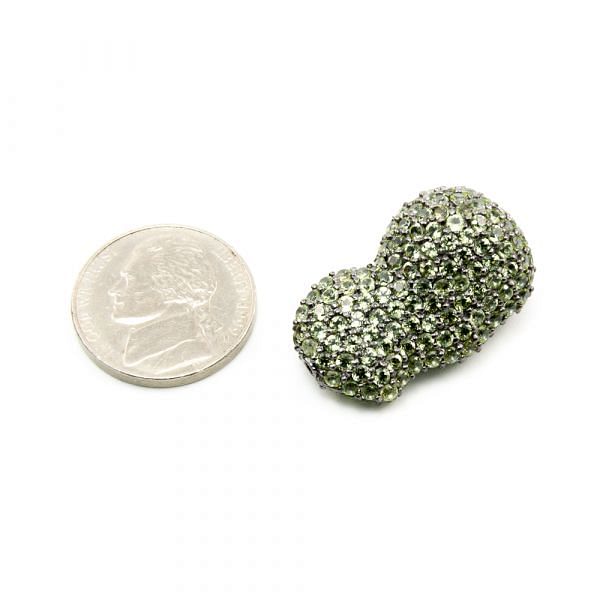 925 Sterling Silver Pave Diamond Bead with Peridot Stone, Baroque Shape-29.00x18.00mm, Black Rhodium Plating. Sold By 1 Pcs, F-1977