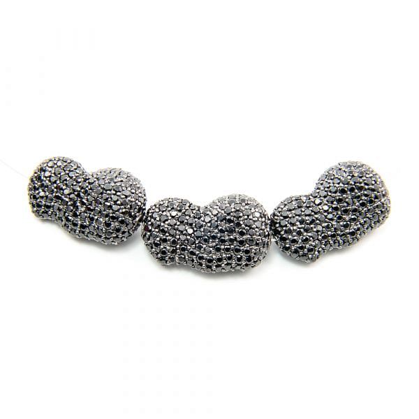 925 Sterling Silver Pave Diamond Bead with Black Spinel Stone, Baroque Shape-29.00x18.00mm, Black Rhodium Plating. Sold By 1 Pcs, F-1979