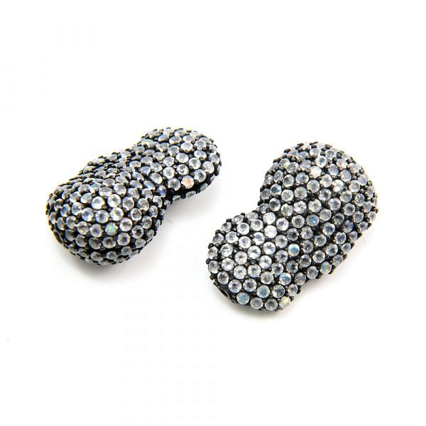 925 Sterling Silver Pave Diamond Bead with Labradorite Stone, Baroque Shape-29.00x18.00mm, Black Rhodium Plating. Sold By 1 Pcs, F-1981