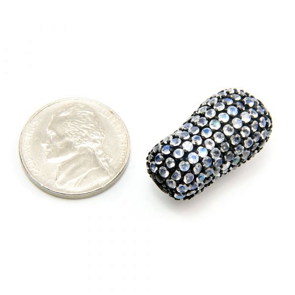 925 Sterling Silver Pave Diamond Bead with Rainbow Moonstone Stone, Peanut Shape-25.00x13.00mm, Black Rhodium Plating. Sold By 1 Pcs, F-1982