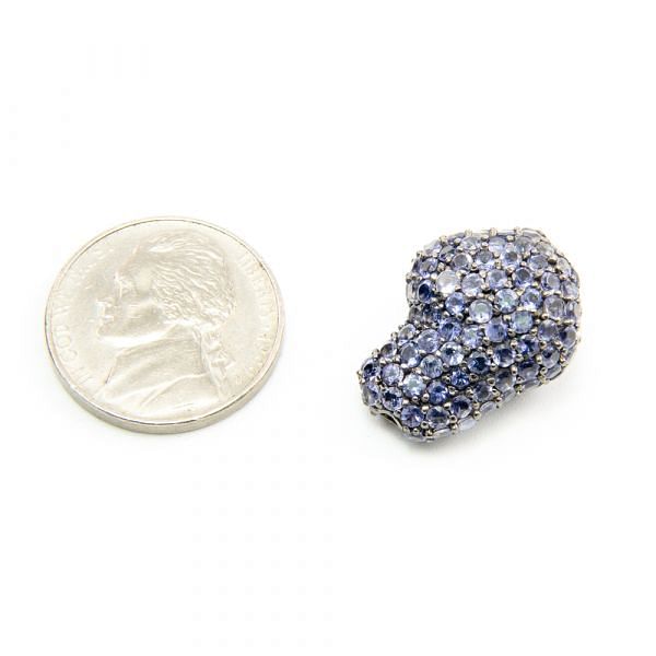 925 Sterling Silver Pave Diamond Bead with Iolite Stone, Baroque Shape-22.00x16.00mm, Black Rhodium Plating. Sold By 1 Pcs, F-1983