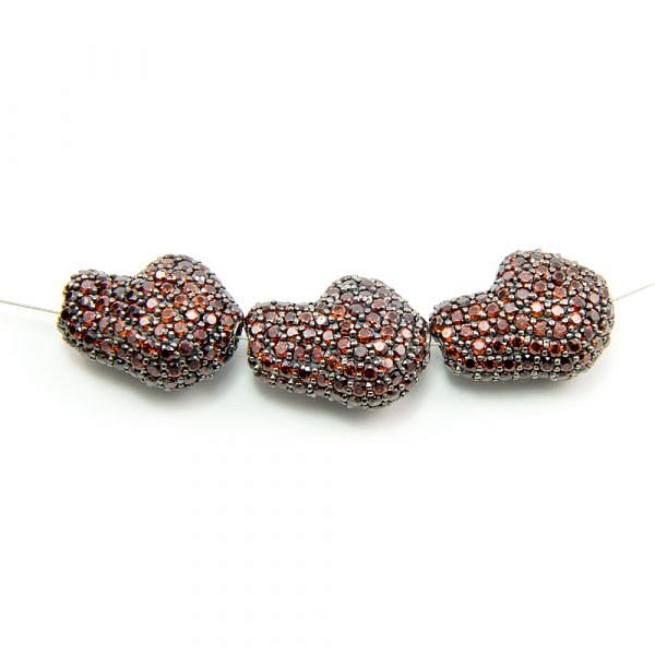 925 Sterling Silver Pave Diamond Bead with Garnet Stone, Baroque Shape-22.00x16.00mm, Black Rhodium Plating. Sold By 1 Pcs, F-1990