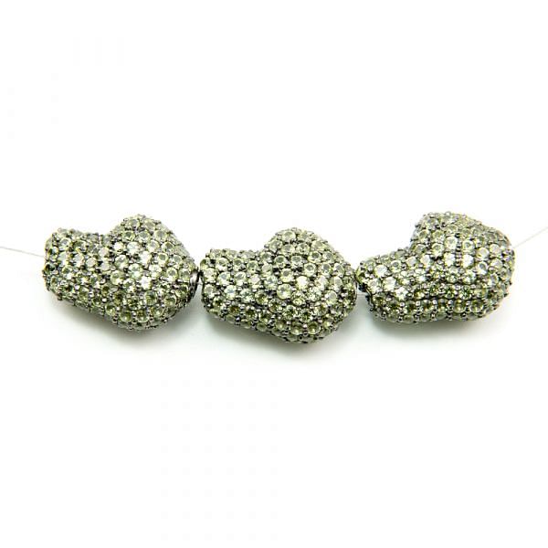 925 Sterling Silver Pave Diamond Bead with Peridot Stone, Baroque Shape-22.00x16.00mm, Black Rhodium Plating. Sold By 1 Pcs, F-1991