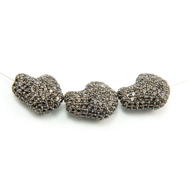 925 Sterling Silver Pave Diamond Bead with Smoky Stone, Baroque Shape-22.00x16.00mm, Black Rhodium Plating. Sold By 1 Pcs, F-1992