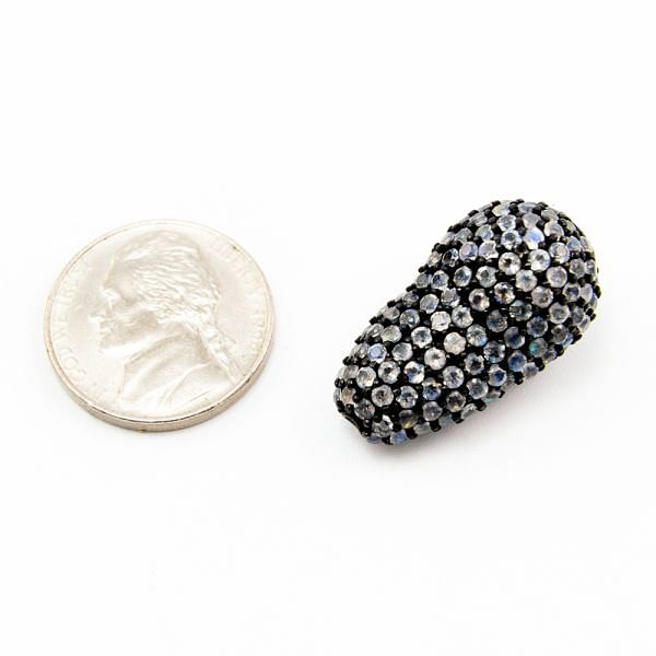 925 Sterling Silver Pave Diamond Bead with Labradorite Stone, Baroque Shape-27.00x15.00mm, Black Rhodium Plating. Sold By 1 Pcs, F-2036