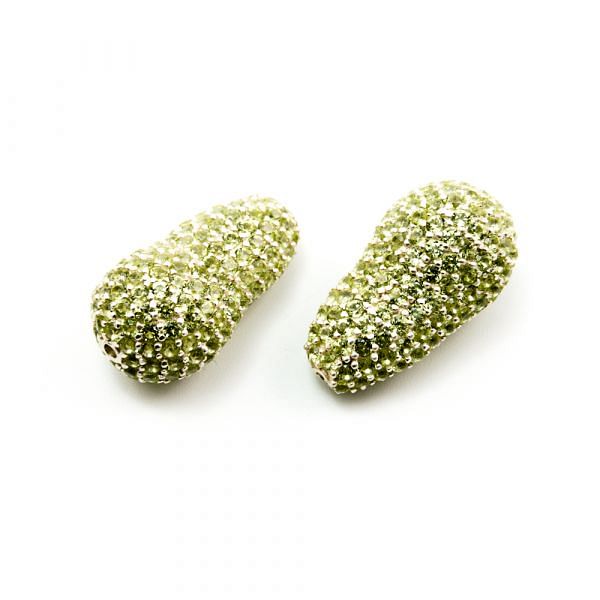 925 Sterling Silver Pave Diamond Bead with Peridot Stone, Baroque Shape-27.00x15.00x13.50mm, Black Rhodium Plating. Sold By 1 Pcs, F-2041