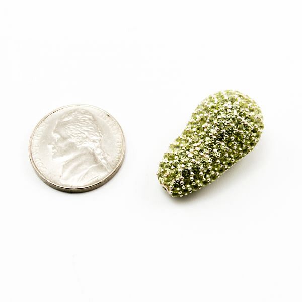 925 Sterling Silver Pave Diamond Bead with Peridot Stone, Baroque Shape-27.00x15.00x13.50mm, Black Rhodium Plating. Sold By 1 Pcs, F-2041