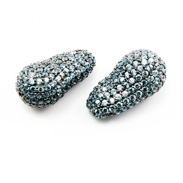 925 Sterling Silver Pave Diamond Bead with Blue Zirconia Stone, Baroque Shape-27.00x15.00mm, Black Rhodium Plating. Sold By 1 Pcs, F-2044