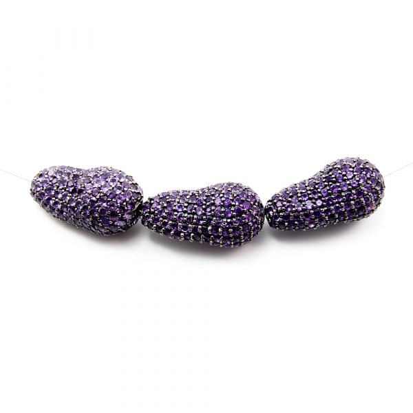 925 Sterling Silver Pave Diamond Bead with Amethyst Stone, Baroque Shape-27.00x15.00mm, Black Rhodium Plating. Sold By 1 Pcs, F-2046