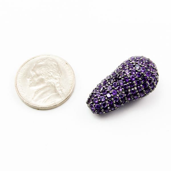 925 Sterling Silver Pave Diamond Bead with Amethyst Stone, Baroque Shape-27.00x15.00mm, Black Rhodium Plating. Sold By 1 Pcs, F-2046