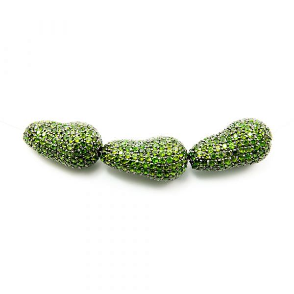 925 Sterling Silver Pave Diamond Bead with Chrome Diopside Stone, Baroque Shape-27.00x15.00mm, Black Rhodium Plating. Sold By 1 Pcs, F-2047