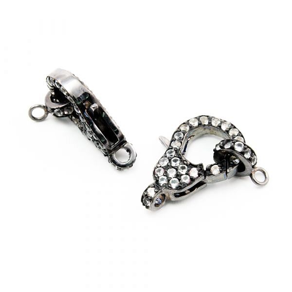 925 Sterling Silver Pave Diamond Finding&claps with White Topaz Stone, Lock Shape-31.00x16.00x6.00mm, Black Rhodium Plating. Sold By 1 Pcs, F-2049