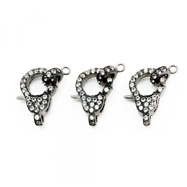 925 Sterling Silver Pave Diamond Finding&claps with White Topaz Stone, Lock Shape-31.00x16.00x6.00mm, Black Rhodium Plating. Sold By 1 Pcs, F-2049