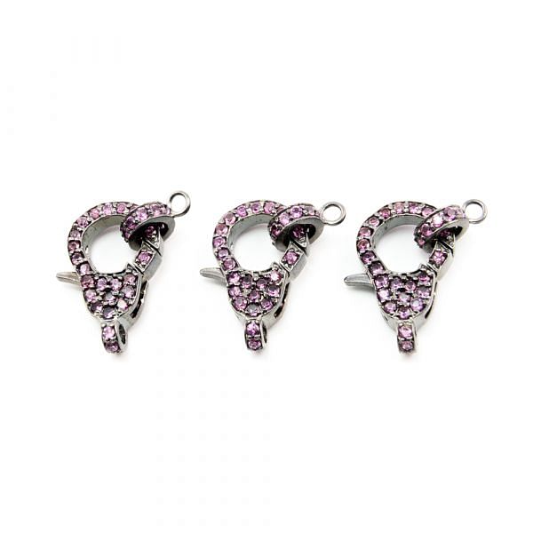 925 Sterling Silver Pave Diamond Finding&claps with Rhodonite Stone, Lock Shape-31.00x16.00x6.00mm, Black Rhodium Plating. Sold By 1 Pcs, F-2050