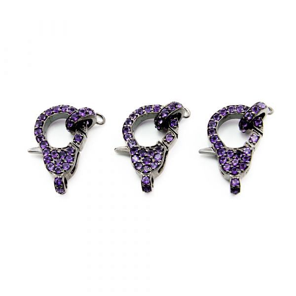 925 Sterling Silver Pave Diamond Finding&claps with Amethyst Stone, Lock Shape-31.00x16.00x6.00mm, Black Rhodium Plating. Sold By 1 Pcs, F-2054