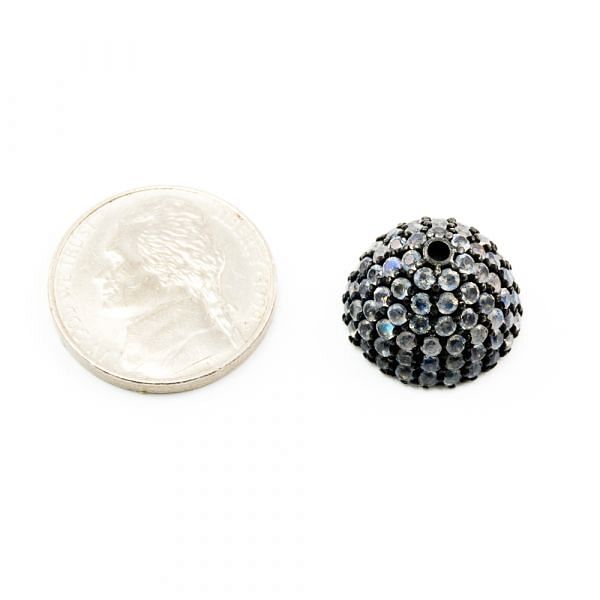 925 Sterling Silver Pave Diamond Bead with Labradorite Stone, Cap Shape-12.00x16.50mm, Black Rhodium Plating. Sold By 1 Pcs, F-2060