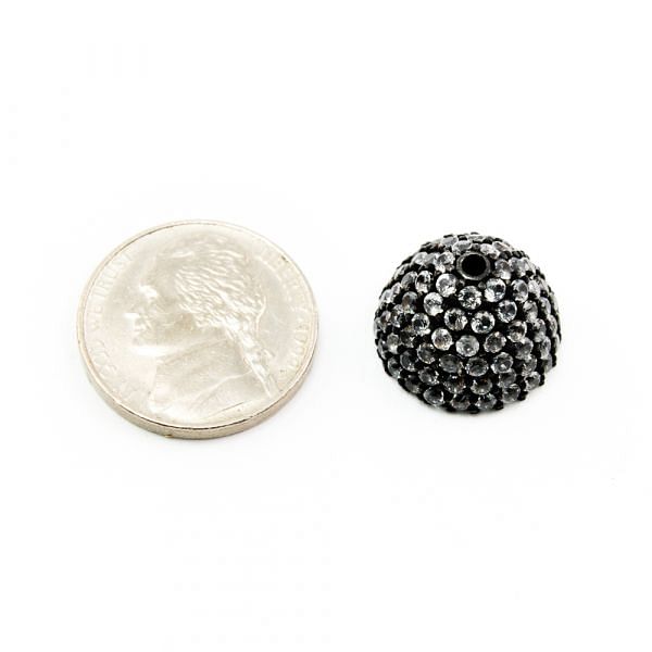 925 Sterling Silver Pave Diamond Bead with White Topaz Stone, Cap Shape-11.00x17.00mm, Black Rhodium Plating. Sold By 1 Pcs, F-2062