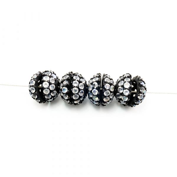 925 Sterling Silver Pave Diamond Bead with Labradorite Stone, Cap Shape-10.00mm, Black Rhodium Plating. Sold By 1 Pcs, F-2068
