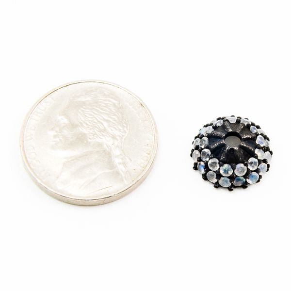 925 Sterling Silver Pave Diamond Bead with Labradorite Stone, Cap Shape-12.00mm, Black Rhodium Plating. Sold By 1 Pcs, F-2069