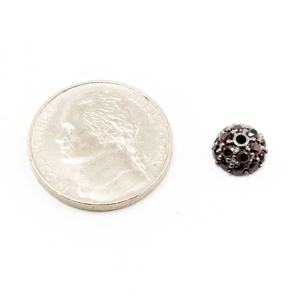 925 Sterling Silver Pave Diamond Bead with Garnet Stone, Cap Shape-8.00mm, Black Rhodium Plating. Sold By 1 Pcs, F-2070