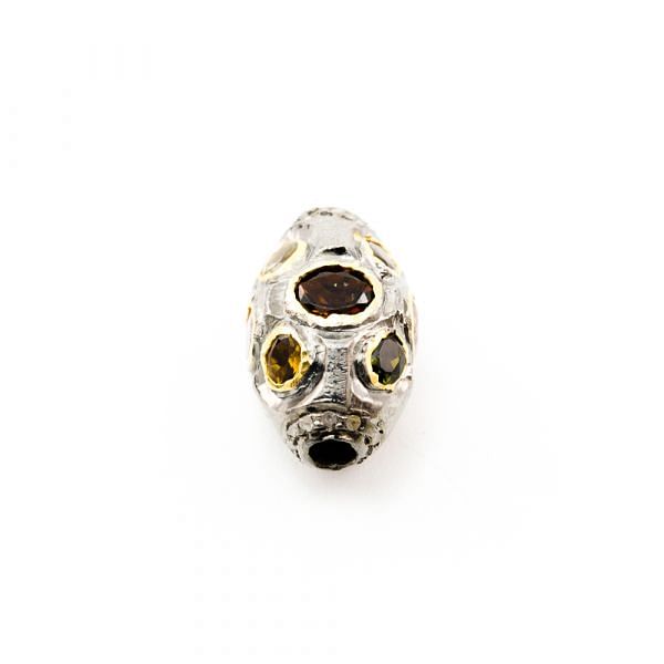 925 Sterling Silver Pave Diamond Bead with Multi Tourmaline Stone, Drum Shape-17.00x9.50mm, Gold And Black Rhodium Plating. Sold By 1 Pcs, F-2111
