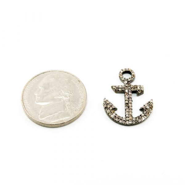 925 Sterling Silver Pave Diamond Pendant,  Anchor Shape-21.50x16.00mm, Black Rhodium Plating. Sold By 1 Pcs, F-2152