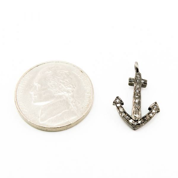 925 Sterling Silver Pave Diamond Pendant, Anchor Shape-20.00x12.00mm, Black Rhodium Plating. Sold By 1 Pcs, F-2153
