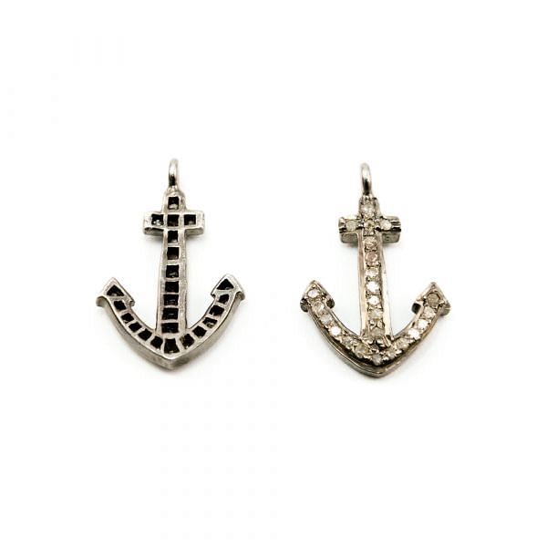 925 Sterling Silver Pave Diamond Pendant, Anchor Shape-20.00x12.00mm, Black Rhodium Plating. Sold By 1 Pcs, F-2153