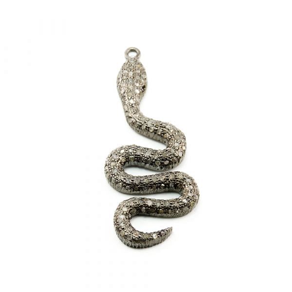 925 Sterling Silver Pave Diamond Pendant, Snake Shape-48.50x18.00mm, Black Rhodium Plating. Sold By 1 Pcs, F-2154