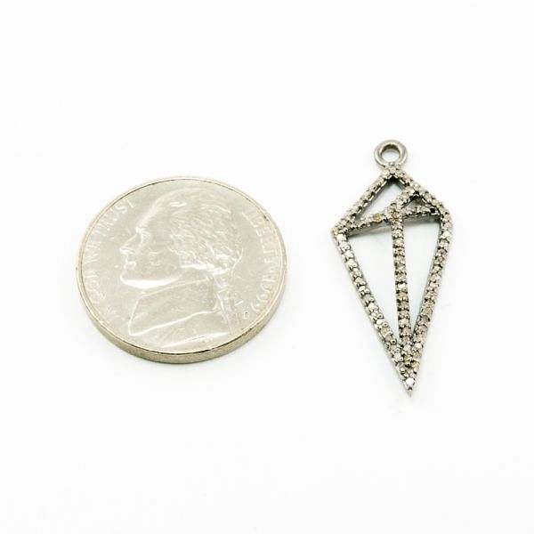 925 Sterling Silver Pave Diamond Pendant, Fancy Shape-12.50x30.50mm, Black/White Rhodium Plating. Sold By 1 Pcs, F-2155