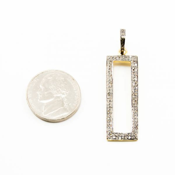 925 Sterling Silver Pave Diamond Pendant, Rectangle Shape-39.00x12.50mm, Gold And Black Rhodium Plating. Sold By 1 Pcs, F-2167