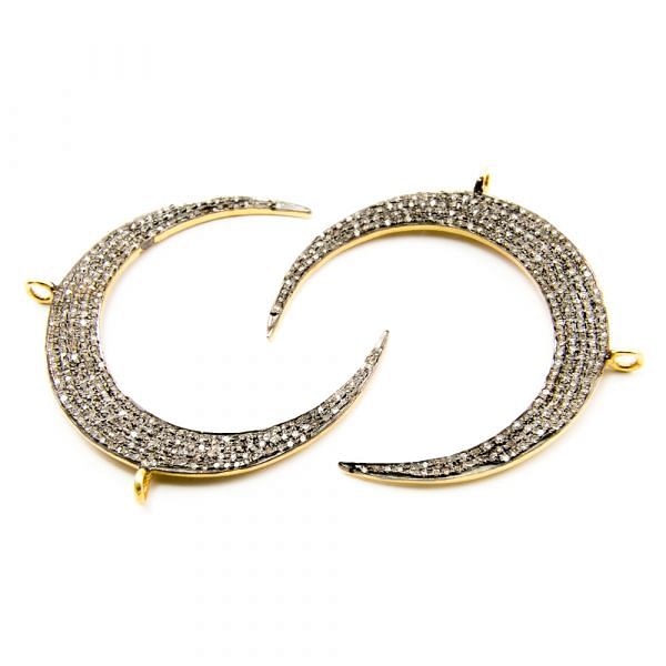 925 Sterling Silver Pave Diamond Pendant, Half Moon Shape-40.00mm, Gold And Black Rhodium Plating. Sold By 1 Pcs, F-2178