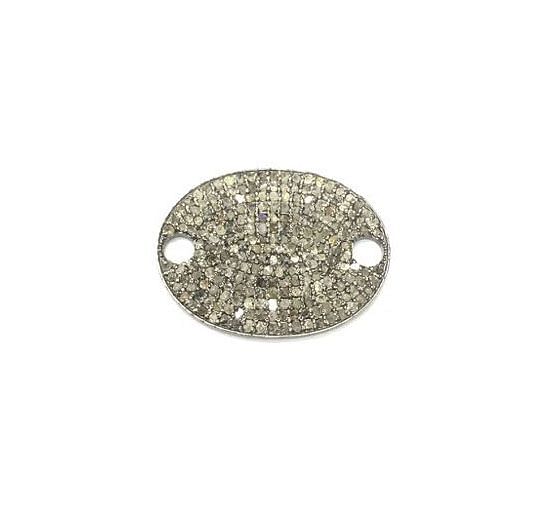 925 Sterling Silver Pave Diamond Connector, Fancy Oval Shape-24.00x18.00mm, Black Rhodium Plating. Sold By 1 Pcs, F-2182