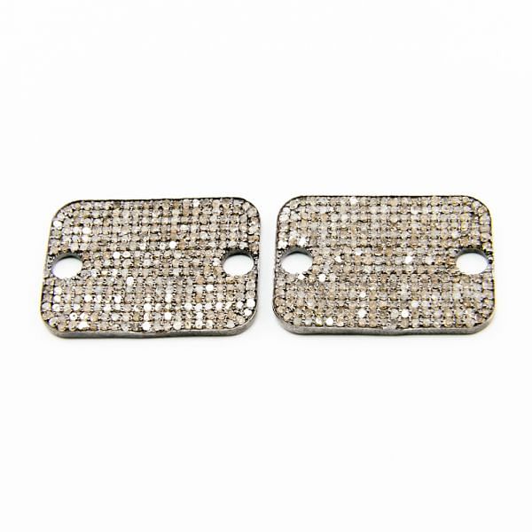 925 Sterling Silver Pave Diamond Connector, Fancy Rectangle Shape-25.00x18.00mm, Black Rhodium Plating. Sold By 1 Pcs, F-2183