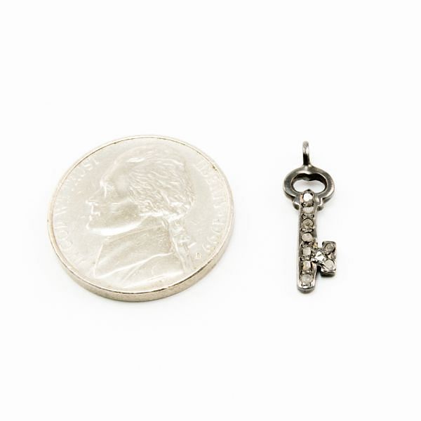  925 Sterling Silver Pave Diamond Pendant, Key Shape-19.00x6.00mm, Black Rhodium Plating. Sold By 1 Pcs, F-2195