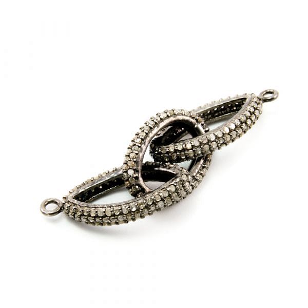 925 Sterling Silver Pave Diamond Connector, Link Chain Shape-4Cm, Black Rhodium Plating. Sold By 1 Pcs, F-2205