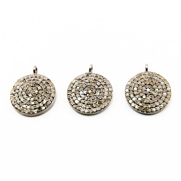 925 Sterling Silver Pave Diamond Pendant, Coin Shape-15.50x19.00mm, Black/White Rhodium Plating. Sold By 1 Pcs, F-2213