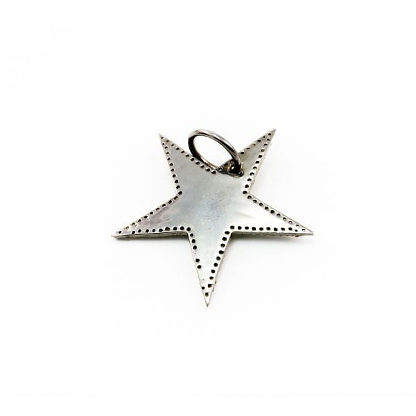 925 Sterling Silver Pave Diamond Pendant With White Enamel, Star Shape-32.00mm, Black/White Rhodium Plating. Sold By 1 Pcs, F-2214