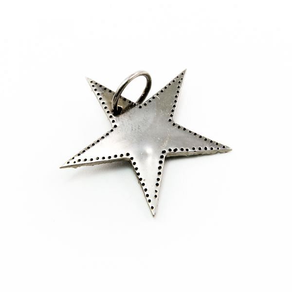 925 Sterling Silver Pave Diamond Pendant With Enamel, Star Shape-32.00mm, Black/White Rhodium Plating. Sold By 1 Pcs, F-2215
