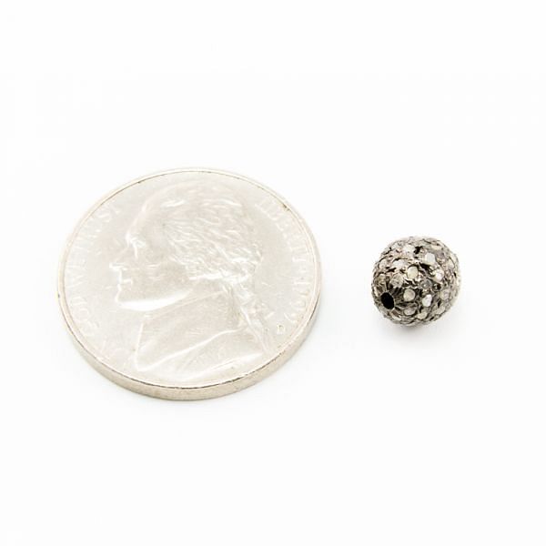 925 Sterling Silver Pave Diamond Bead, Drum Shape-8.00x7.00mm, Black Rhodium Plating. Sold By 1 Pcs, F-2217