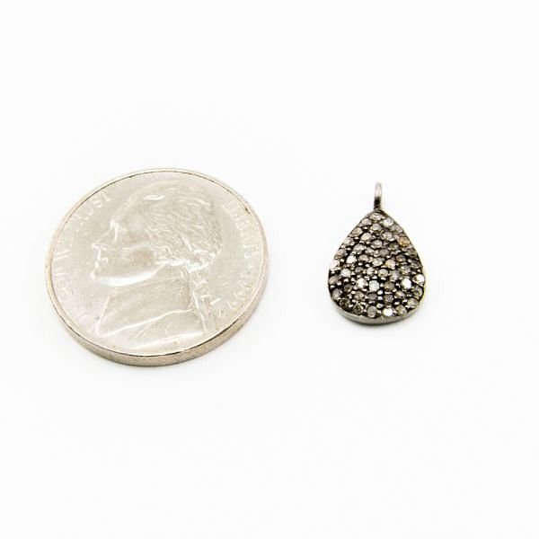 925 Sterling Silver Pave Diamond Pendant, Pear Shape-15.00x9.00mm, Black/White Rhodium Plating. Sold By 1 Pcs, F-2219