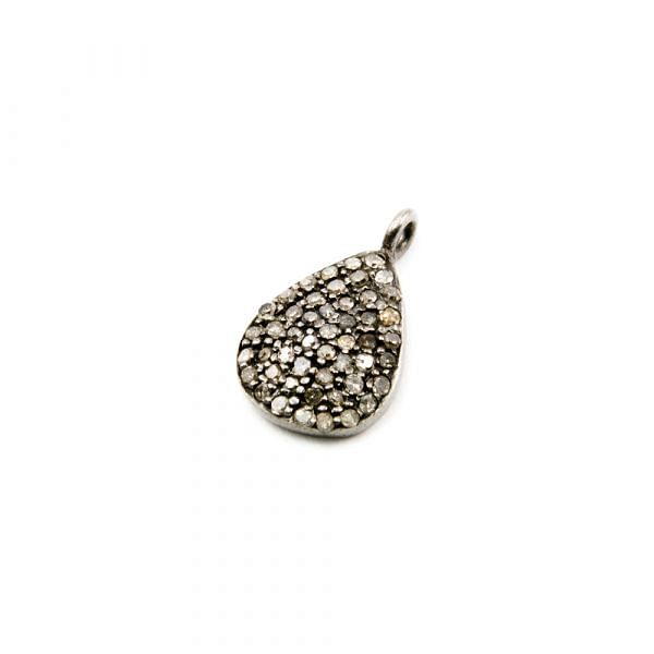 925 Sterling Silver Pave Diamond Pendant, Pear Shape-15.00x9.00mm, Black/White Rhodium Plating. Sold By 1 Pcs, F-2219