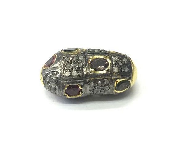 925 Sterling Silver Pave Diamond Bead with Multi Tourmaline Stone, Nugget Shape-25.00x13.50x11.50mm, Gold And Black Rhodium Plating. Sold By 1 Pcs, F-2309