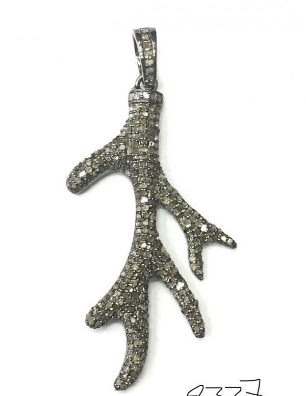 925 Sterling Silver Pave Diamond Pendant, Tree Root Shape-50.00mm, Black Rhodium Plating. Sold By 1 Pcs, F-2337