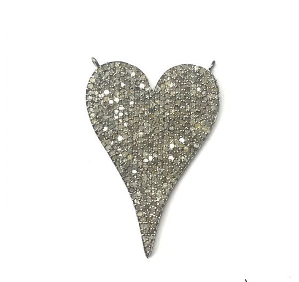 925 Sterling Silver Pave Diamond Pendant, Heart Shape-38.00x26.00mm, Black Rhodium Plating. Sold By 1 Pcs, F-2339