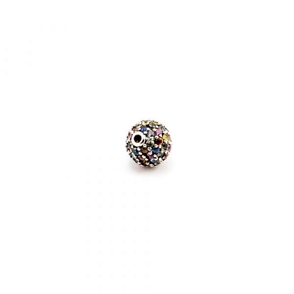925 Sterling Silver Round Ball Shape Multi Sapphire Pave Diamond Pendant.