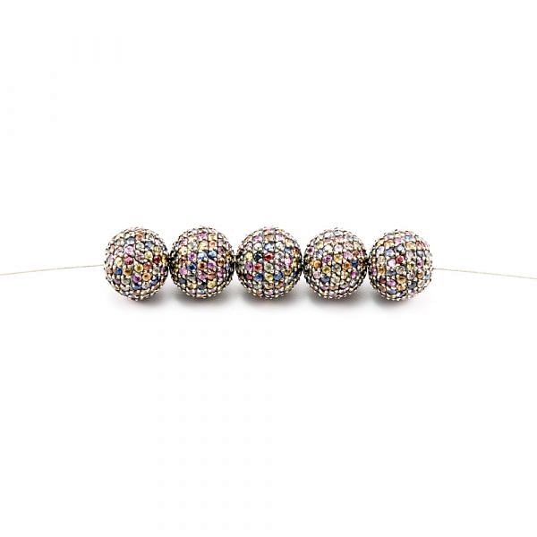 925 Sterling Silver Pave Diamond Bead With Multi Sapphire Stone In Round Shape.