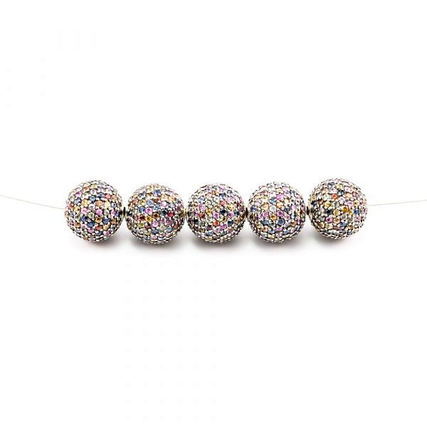 925 Sterling Silver Pave Diamond Bead - Round Ball Shape and Multi Sapphire Stone.