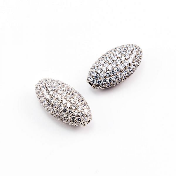 925 Sterling Silver Natural Cubic Zirconia Stone In Marquise Shape Pave Diamond Bead.
